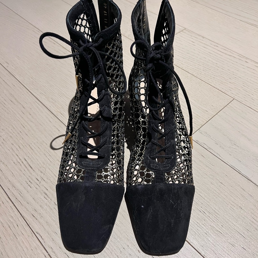 CHRISTIAN DIOR
Suede Calfskin Fishnet Naughtily-D Ankle Boot
